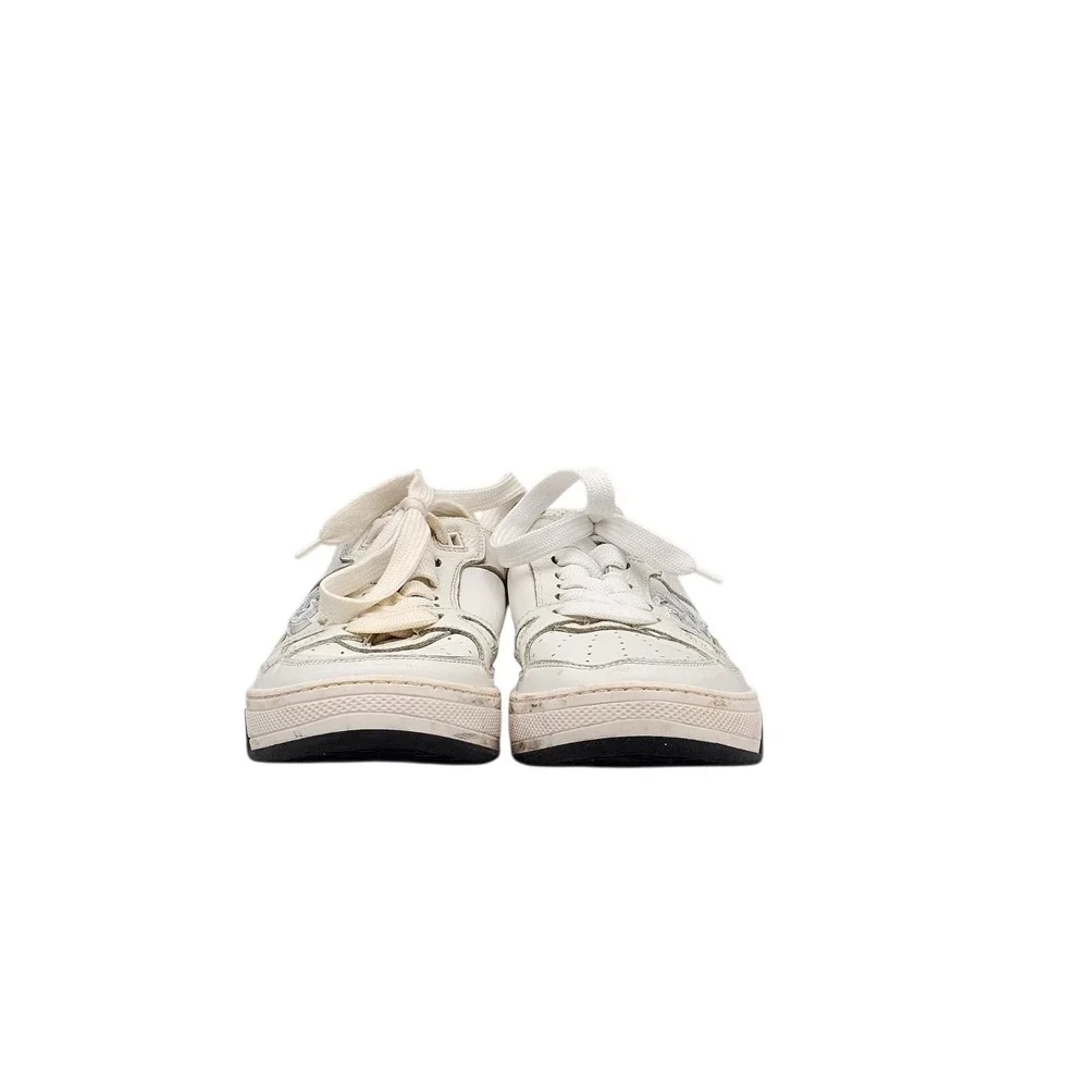 Roberto Cavalli Women's Size 37.5 EU 7.5 US RC Logo White Leather Sneakers READ